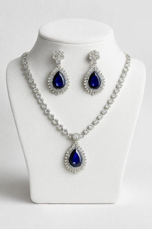Sapphire Grace – Blue Stone Necklace & Earrings Jewelry Set for Bridal & Formal Wear